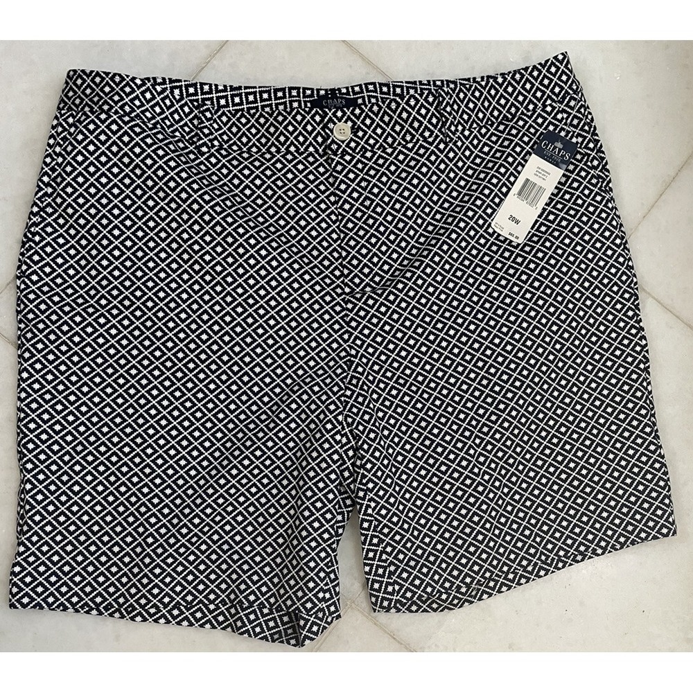 Chaps Women Nautical Print Bermuda Shorts 20W Navy Blue White NWT